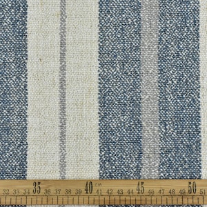 Tessuto vintage Grain Sack, extra pesante, in misto cotone e lino, a righe blu crema, tagliato su misura, 57" 850 GSM