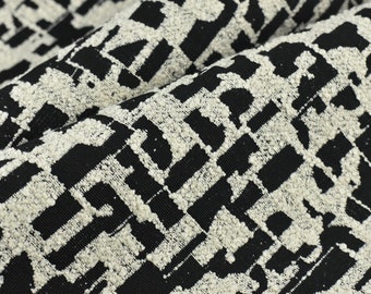 Tessuto per tappezzeria in bouclé geometrico astratto in bianco e nero/Motivo astratto contemporaneo per arredamento casa, mobili, sedie e divani.