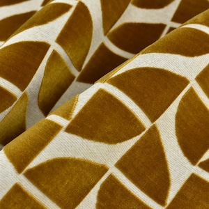Heavy Weight Light Gold Quarter Circles Geometric Cut Velvet Jacquard Upholstery Fabric For Chair|Vintage Velvet Fabric For Couch