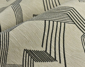 Tissu d'ameublement jacquard élégant à rayures crème noir | Tissu d'ameublement géométrique abstrait pour chaise de salle à manger, canapé, canapé