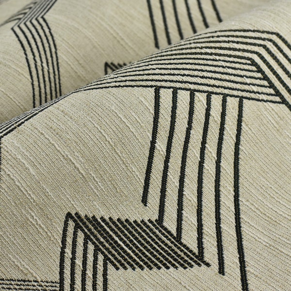 Stylish Stripe Pattern Jacquard Upholstery Fabric in Black Cream|Abstract Geometric Upholstery Fabric For Dining Chair,Sofa, Couch