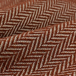 Gebranntes Orange Fischgrät Geometrischer Twill Wollmischung Polsterstoff | Home Akzent Vintage Möbelstoff | Fischgrät Geometrische Stoff