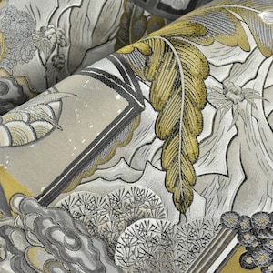 Designer Heavyweight Yellow Gold Vintage Chinoiserie Chic Botanical Floral Brocade Upholstery Fabric Drpaery Fabric For Chair Curtain