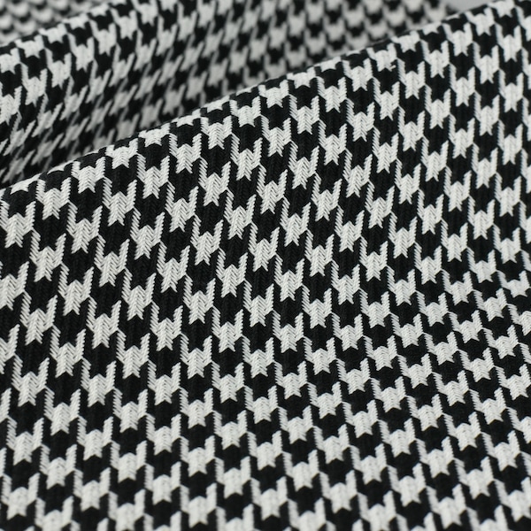 High End Woven Houndstooth Heavy Duty Upholstery Fabric In Black and white 55" Width-Fabric By The Yard