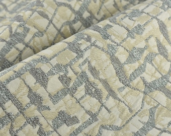Vintage Abstract Geometric Boucle Textured Jacquard Upholstery Fabric|Heavyweight Upholstery Fabric in Tan Cream Grey