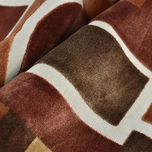 Heaavy Weight Reddish Brown Large Goemetric Raised Velvet Upholstery Fabric For Chair|Black White Grey Durable Furniture Fabric For Cushion