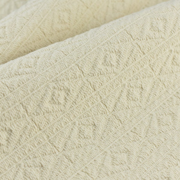 100% Pure Cotton Heavy Weight Diamond Geometric Upholstery Fabric|Cream White Jacquard Upholstery Fabric For Bedding,Chair,Couch-52"W/760GSM