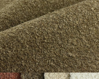 Heavy Weight Wool Linen Blend Textured Boucle Upholstery Fabric For Chair Couch in Cream Beige Brown|Wooly Touch and Big Curly Boucle Fabric