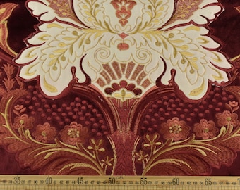 Clearance Sale!Heavy Weight Vintage Red Gold Large Scale Floral Embroidered Cut Velvet Upholstery Fabric|Luxury Fabric For Curtain Chair