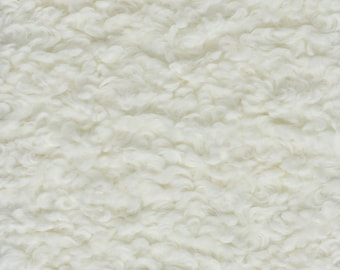 Designer Upholstery Boucle Sherpa Faux Fur Fabric in Cream White with Blacking|Curly Uholstery Fabric For Chair Ottoman Pillow-760GSM