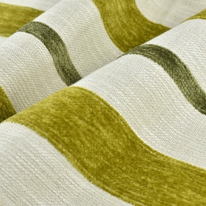 Vintage Heavy Weight Farmhouse Country Chartreuse Green and White Chenille Stripe Textured Woven Upholstery Fabric For Chair Couch