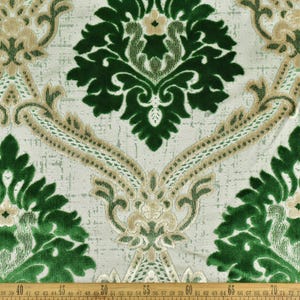 Heavy Weight Vintage Emerald Green Damask Floral Raised Cut Velvet Upholstery Fabric For Chair|French Retro Floral Fabric For Curtain