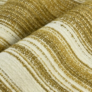 High End Heavy Weight Gold Cream Large Stripe Linen Blend Upholstery Fabric For Chair Couch|Vintage Multi-Striped Farmhouse Fabric