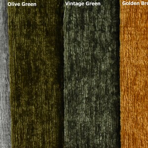 May include: Four fabric swatches in different colours and textures. The swatches are labelled "Star Dust", "Olive Green", "Vintage Green", and "Golden Brown".