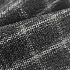 Strapazierfähige Wolle-Baumwoll-Mischung Geometrisch gewebter Polsterstoff in Charocal Grau|Karomuster-Polsterstoff für Esszimmerstühle-57 "W / 760GSM