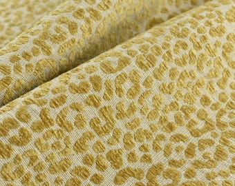 Designer zwaargewicht linnenmix crème goud chenille luipaard luipaard jacquard getextureerde bekledingsstof| Dierenhuid geometrisch geweven decorstof