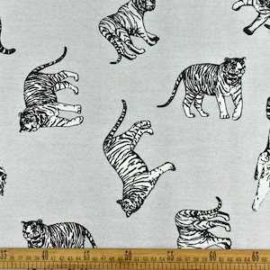 Black and White Playful Tiger Woven Textured Upholstery Fabric|Exotic Wild Animal Fabric For Curtain Drapery Pillow