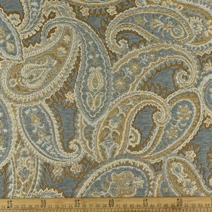 Tessuto per tappezzeria in ciniglia jacquard floreale Paisley vintage blu oro per cuscino sedia ottomano/tessuto per arredamento casa pesante intrecciato Paisley