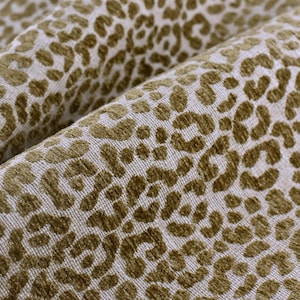 Designer Heavy Weight Linen Blend Light Olive Green Chenille Leopard Jacquard Textured Upholstery Fabric|Animal Skin Geometric Woven Fabric