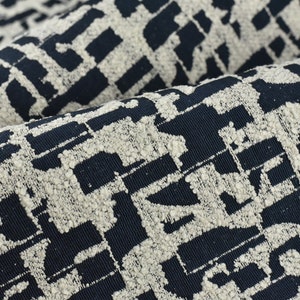 Abstract Geometric Boucle Upholstery Fabric in Navy Blue and Cream|Contemporary Funky Abstract Pattern Home Decor Furniture Upholstery