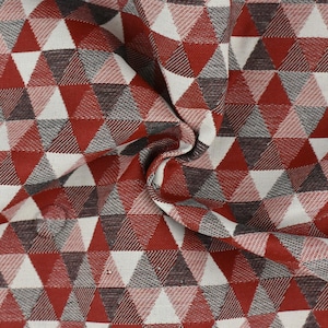 Red Grey White Geometric Outdoor Solution Dyed Acrylic Polyester Upholstery Fabric For Chair Sofa|Stain Resistant Patio Balcony Decor Fabric