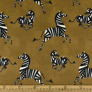 Gold Brown Playful Dancing Zebra Velvet Upholstery Fabric|Designer Animal Print Thick Velvet Upholstery Fabric For Chair Pillow Cusion Bench