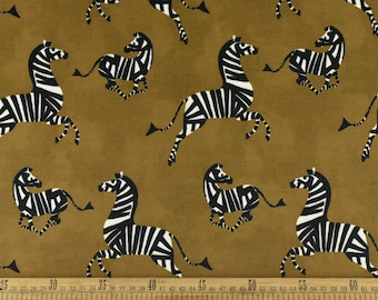 Tela de terciopelo con estampado de cebra juguetona y marrón dorado para tapicería/Tela de terciopelo grueso con estampado animal de diseñador para cojín de silla y banco