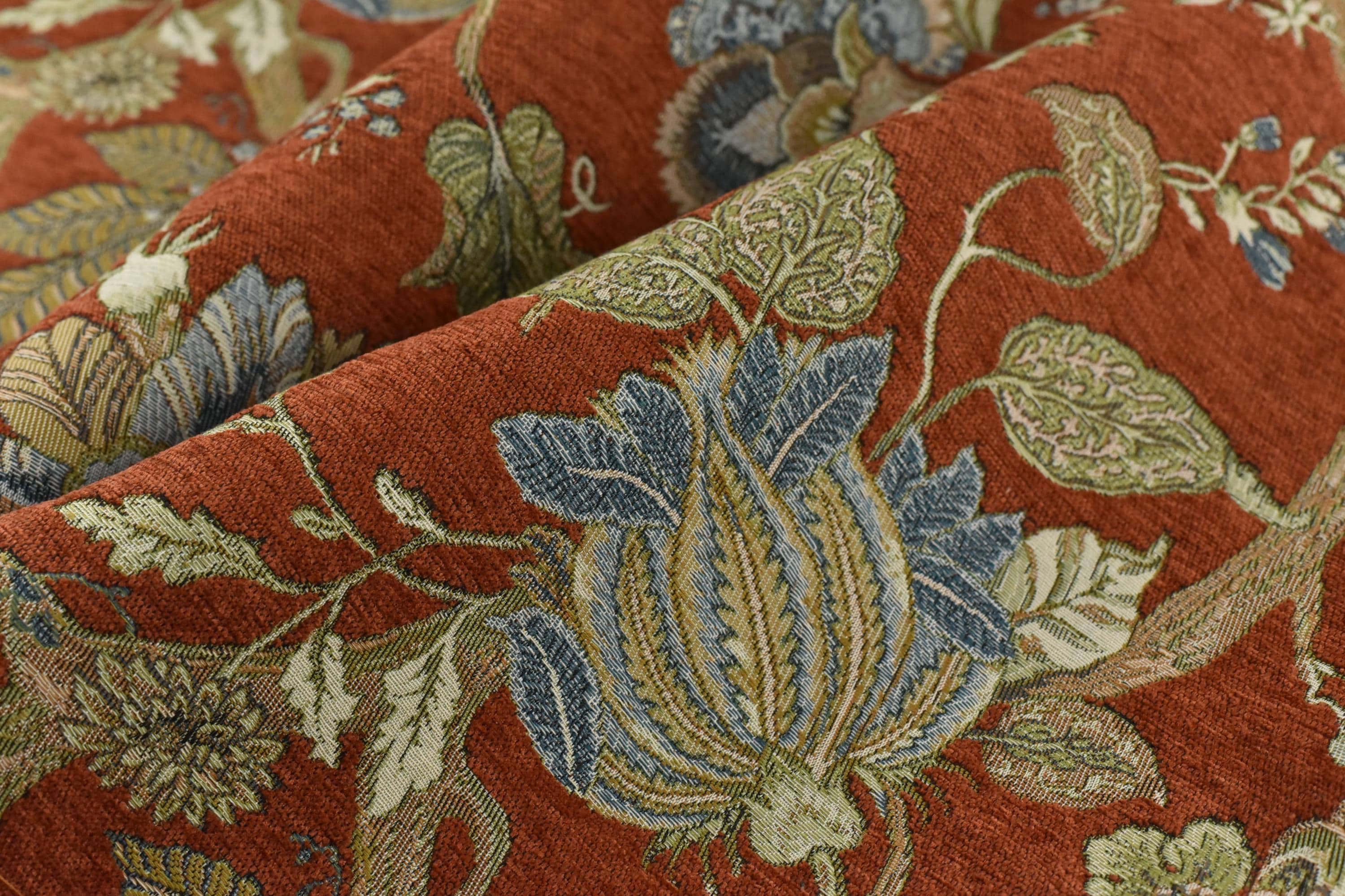 Mid Century Modern Blue Red Green Chenille Floral Jacquard Upholstery Fabric For Chair|Vintage Floral Woven Fabric For Couch Cushion Pillow