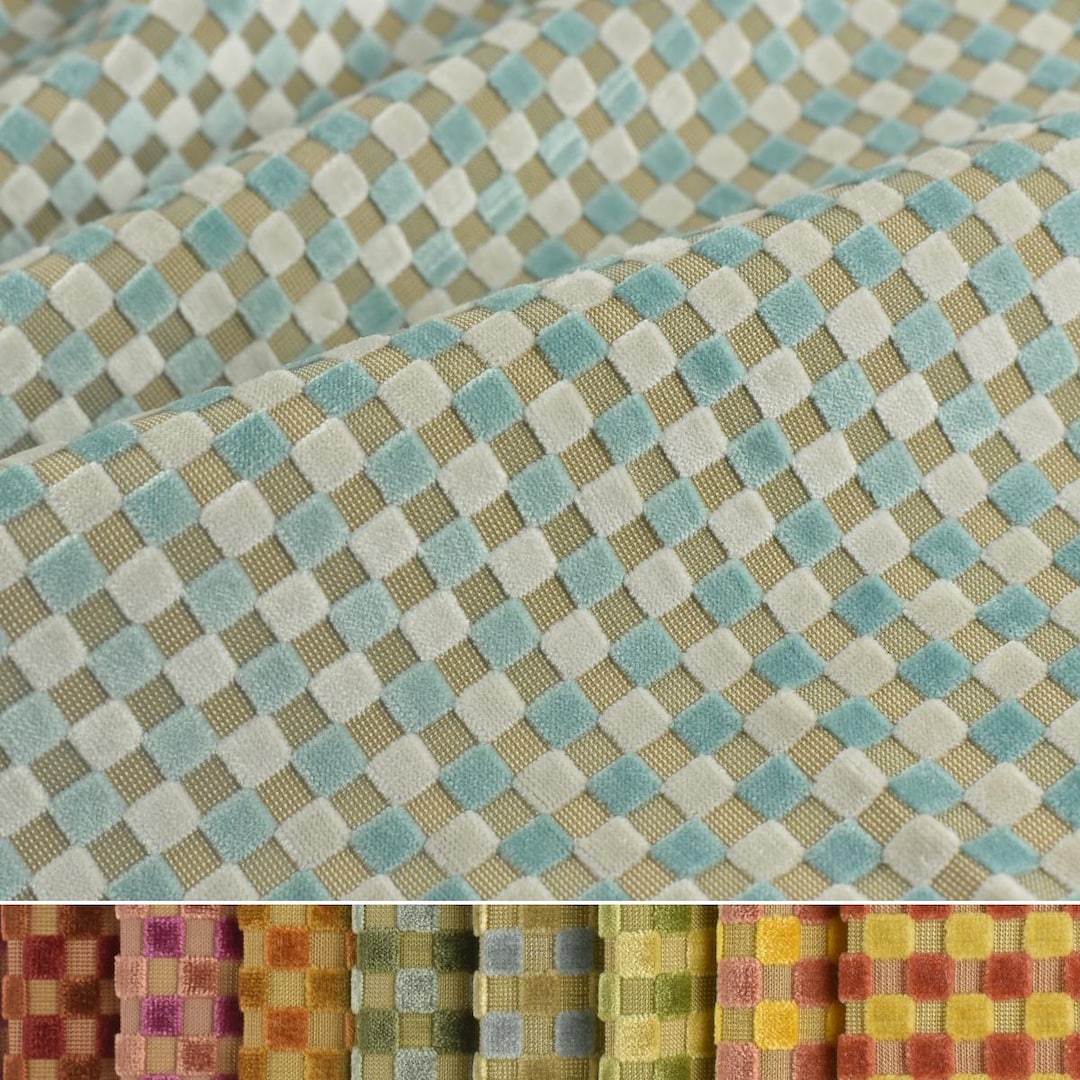 Raised Checkerboard Heavy Weight Checkerboard Geometric Raised Cut Velvet Upholstery Fabric ...