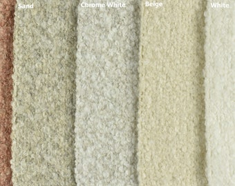 Designerska, ciężka, kremowo-biała wełniana tkanina tapicerska typu boucle z teksturą/puszysta i gruba tkanina boucle na podnóżek krzesła – 11 kolorów
