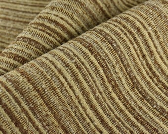 Tessuto per tappezzeria in misto cotone pesante di alta qualità, a righe, bouclé, di design/tessuto testurizzato per poltrone e divani/tessuto spesso marrone/giallo