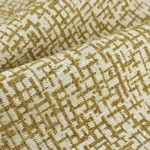 Woll-Leinen-Mischung Abstrakter Geometrischer Senf Gelb Gold Strukturierter Polsterstoff|Moderner Schwerer Stoff Für Esszimmerstühle,Sofa,Kissen