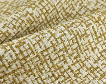 Tela de tapicería texturizada de mezcla de lana y lino con estampado geométrico abstracto en color amarillo mostaza y dorado / Tela moderna de gran peso para sillas de comedor, sofás y cojines.