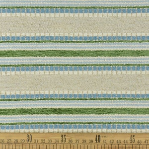 Woven Textured Linen Blend Farmhouse Green and Blue Stripe Jacquard Upholstery Fabric|Country Geometric Fabric For Chair Upholstery image 3