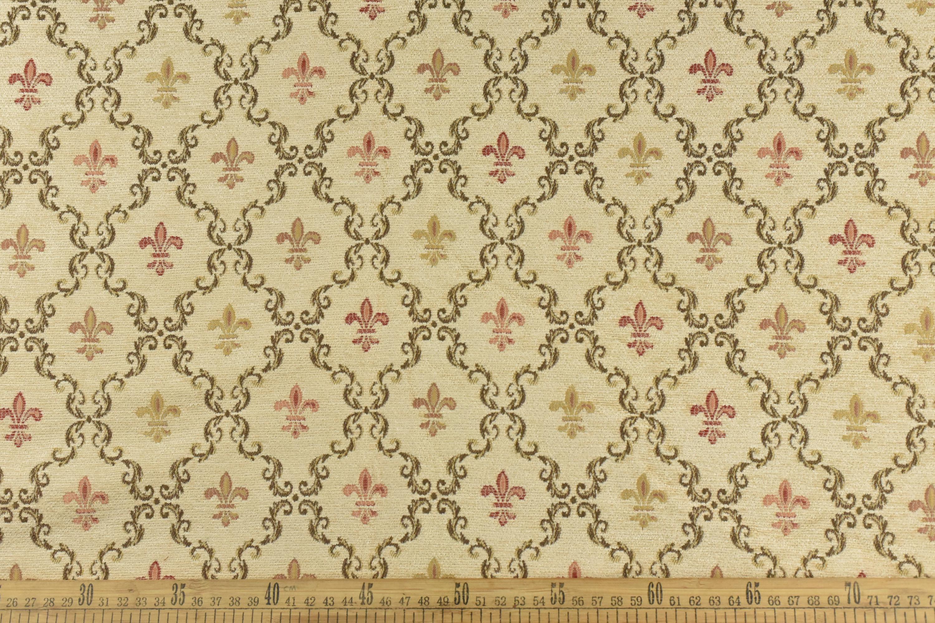 Mid Century Modern Cream Gold Damask Floral Geometric Chenille Jacquard