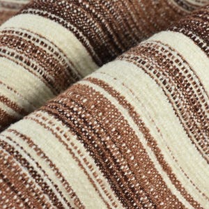 High End Woven Heavy Weight Earthy Brown Large Stripe Linen Blend Upholstery Fabric For Chair Couch|Vintage Multi-Striped Farmhouse Fabric