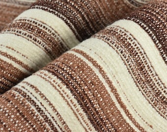 High End Woven Heavy Weight Earthy Brown Large Stripe Linen Blend Upholstery Fabric For Chair Couch|Vintage Multi-Striped Farmhouse Fabric