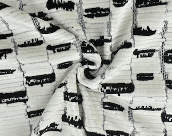 Tela de tapicería de terciopelo grueso, ultrasuave, con relieve geométrico abstracto en blanco y negro, para sillas/Terciopelo moderno de pelo afelpado para sofás.