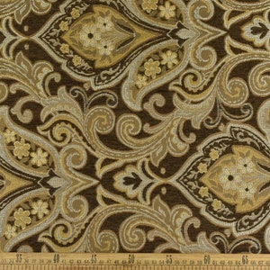 Vintage Damask Floral Jacquard Upholstery Fabric For Chair Sofa Cushion in Brown Gold|Luxury Chenille Woven Fabric in Red Gold For Headboard