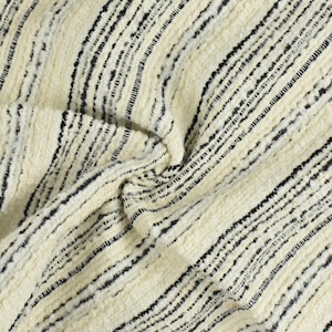 Schwerer Soft-Hand Wolle Leinen Baumwollmischung Textur Elfenbein Creme Streifen Polsterstoff | Moderner Boucle Gestreift Stoff für Stuhl Kopfteil