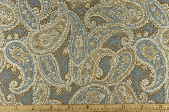 Vintage Chenille Jacquard Paisley Floral Upholstery Fabric for
