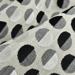 Heavyweight Black Grey White Raised Cut Velvet Polka Dot Pattern Upholstery Fabric For Chair|Vintage MCM Geometric Vlevet Fabric For Ottoman