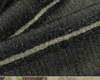 Tejido de tapicería de mezcla de lana, lino y algodón de peso pesado con textura de bouclé verde y amarillo a rayas para silla/decoración moderna de casa de campo.