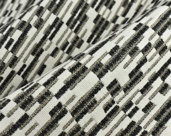 Tela de tapicería gruesa de mezcla de lino con rayas geométricas abstractas en blanco y negro para muebles, sillas, bancos y sofás.