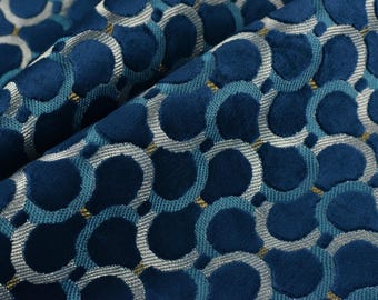 Zwaargewicht blauwgouden geometrische verhoogde snit fluwelen bekledingsstof voor stoel|Zware zacht pluche halve cirkels interieurstof