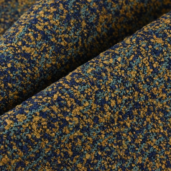 Heavy Weight Navy Blue Brown Textured Boucle Upholstery Fabric|Thick Upholstery Fabric For Armchairs,Sofas,Ottomans-55"W/760GSM