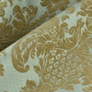Heavy Weight Blue Tan Vintage Chenille Floral Jacquard Damask Upholstery and Drapery Fabric|MCM Home Decor Fabric For Chair Curtain