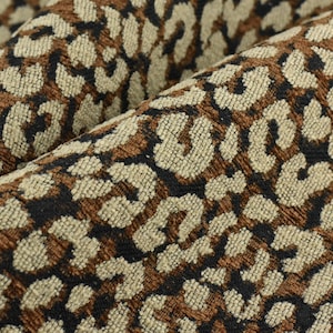 Designer-Schwergewichts-Wollmischung Braun Schwarz Beige Leopard Jacquard Strukturierter Polsterstoff|Bunter Abstrakter Tierhaut Geometrischer Stoff