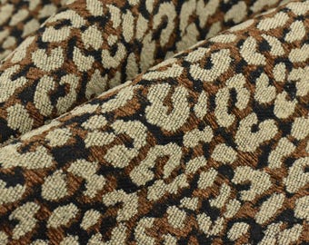 Designer zwaargewicht wolmix bruin zwart beige luipaard jacquard geweven bekledingsstof|Kleurrijke abstracte dierenhuid geometrische stof