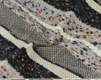 Tela de tapicería de mezcla de lino, algodón y lana multicolor de peso pesado con textura de bouclé a rayas para sillas/tela colorida para decoración del hogar y almohadas.